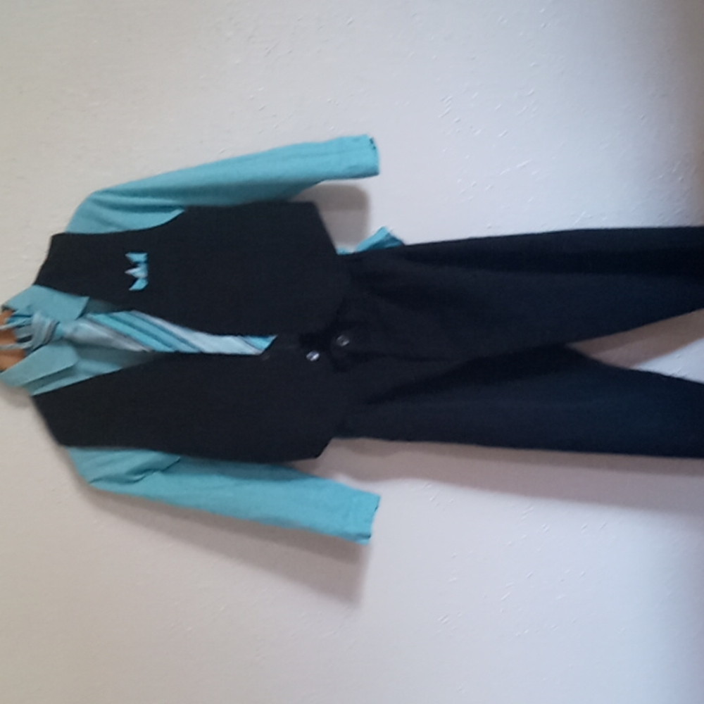 Boys black pinstripe and teal suit (8)
